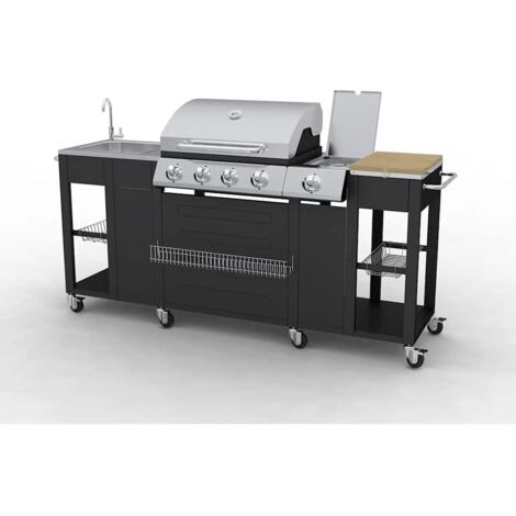 Vidaxl – Barbecue au gaz d'extérieur 4 brûleurs – Acier inoxydable – Dimensions 59 x 204 x 112 cm – Surface de gril 66 x 46,5 cm