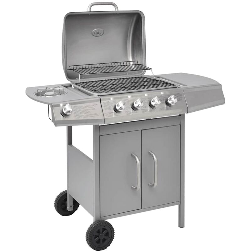Barbecue e Griglia a Gas 4+1 Fornelli Argento - Argento - Vidaxl