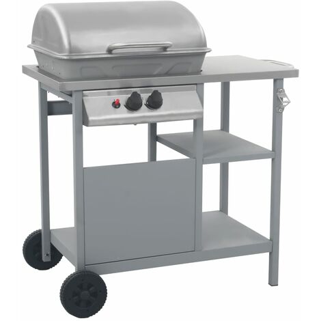 vidaXL Barbecue e Griglia a Gas con 3 Ripiani e Tavolinetto Argento