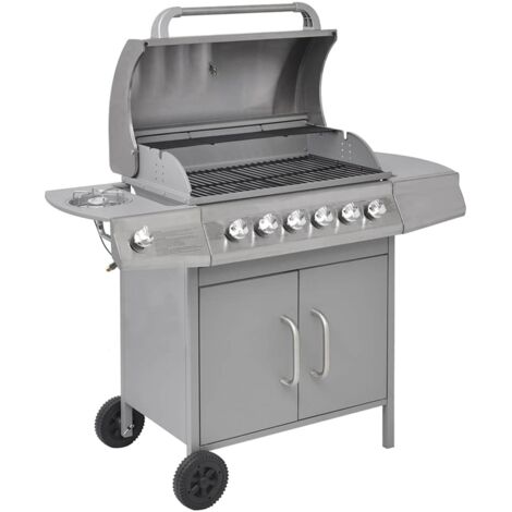 Barbecue à gaz 6 + 1 zone de cuisson Argenté