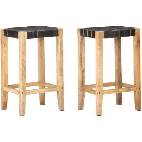 vidaXL Barhocker Set 2 Stück Schwarz Echtes Leder 75 cm