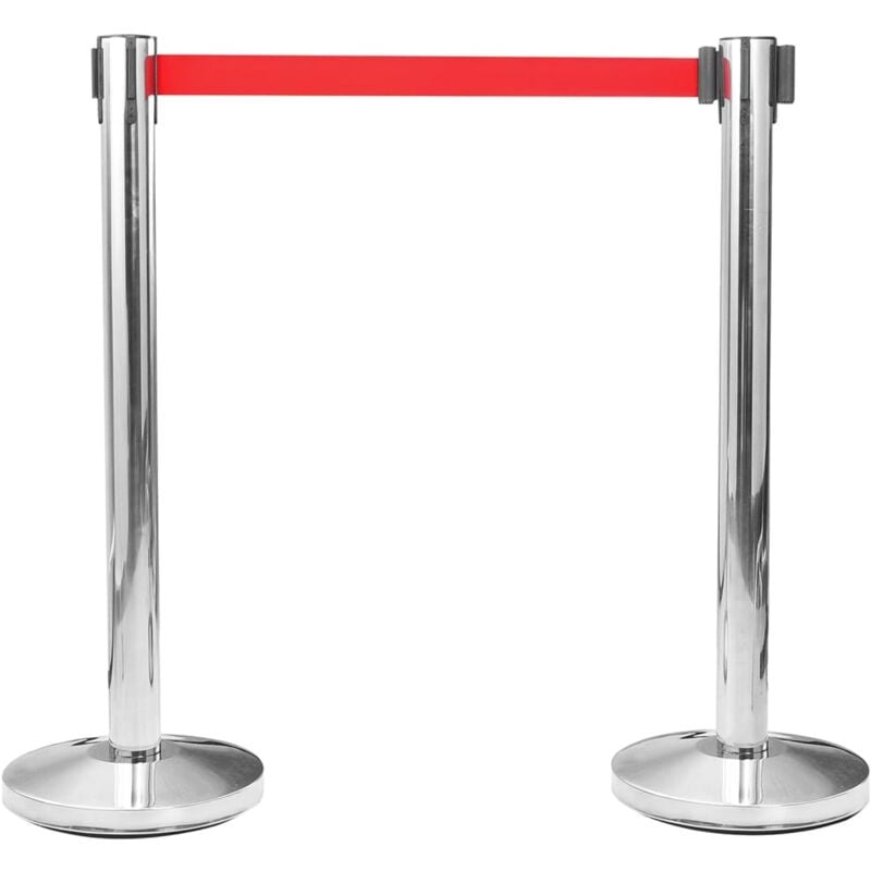 

vidaXL Barrera de cinta tipo aeropuerto con soportes acero plata 4 uds - Plateado