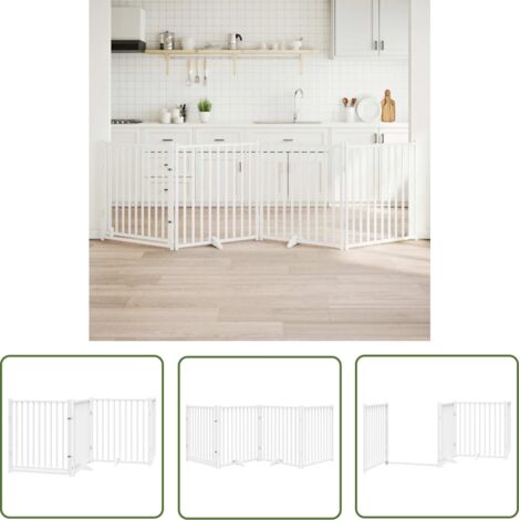 vidaXL Barrière pour chiens avec porte 4 panneaux bois de sapin massif