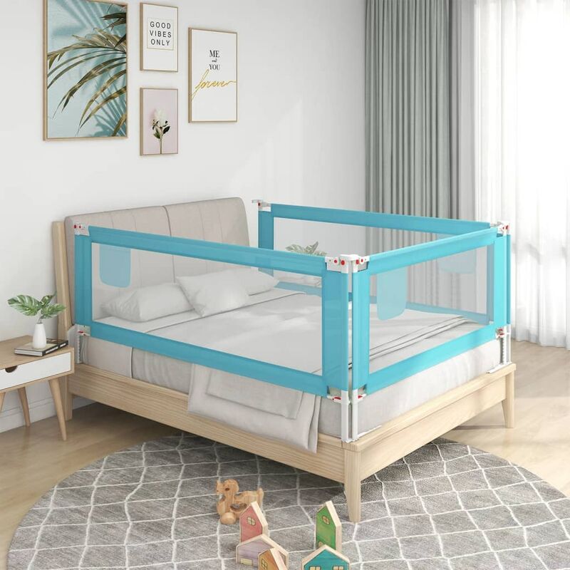 Rail de lit de sécurité/ Barrière de sécurité de lit d'enfant, Bleu 140x25 cm Tissu