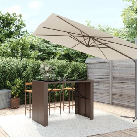 vidaXL Bartisch mit brauner Glasplatte 145x80x110 cm Poly-Rattan