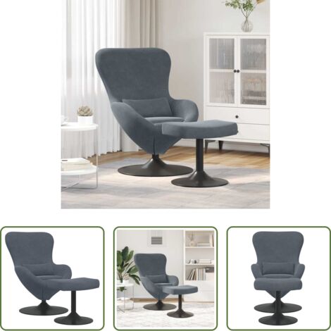 vidaXL Base girevole -  Sedia Egg con Pouf Grigio scuro Velluto