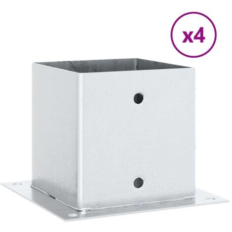 Vidaxl – Bases de poteau carrées 4 pcs – Acier galvanisé argenté 141x141 mm – Hauteur 15 cm – Pour béton et bois dur