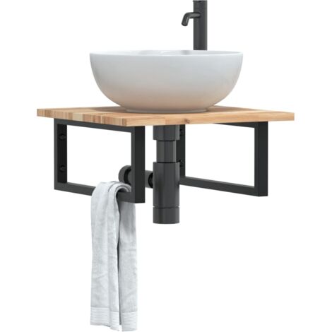 vidaXL Basin Shelf Wall Mounted Steel and Solid Wood Acacia
