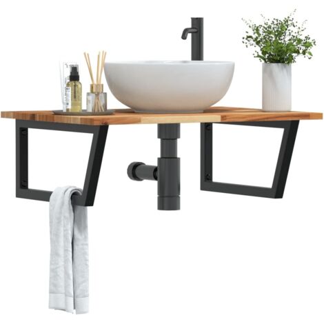 vidaXL Basin Shelf Wall Mounted Steel and Solid Wood Acacia