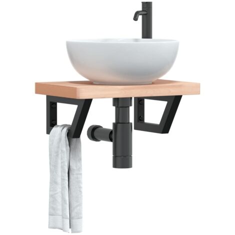 vidaXL Basin Shelf Wall Mounted Steel and Solid Wood Beech