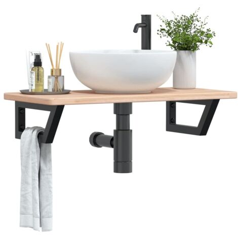 vidaXL Basin Shelf Wall Mounted Steel and Solid Wood Oak