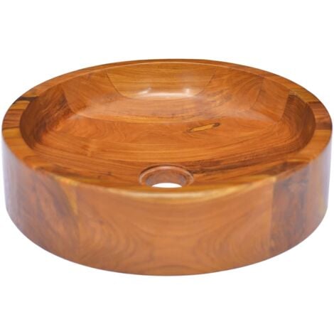 vidaXL Basin Solid Teak Wood Φ40x10 cm - Brown