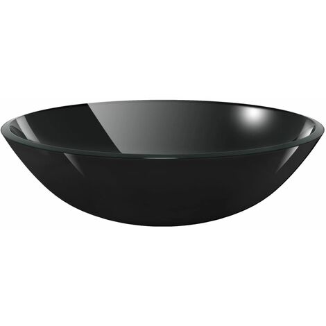 vidaXL Basin Tempered Glass 42 cm Black - Black