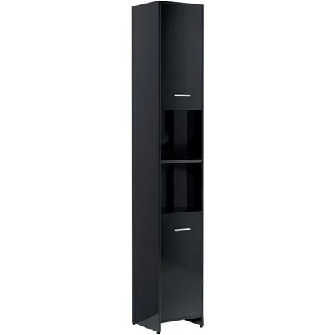 main image of "vidaXL Bathroom Cabinet High Gloss Black 30x30x183.5 cm Chipboard - Black"