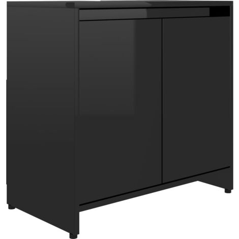vidaXL Bathroom Cabinet High Gloss Black 60x33x61 cm Engineered Wood - Black
