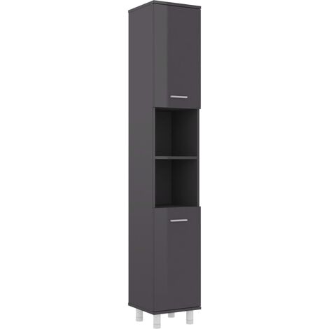 vidaXL Bathroom Cabinet High Gloss Grey 30x30x179 cm Engineered Wood - Grey