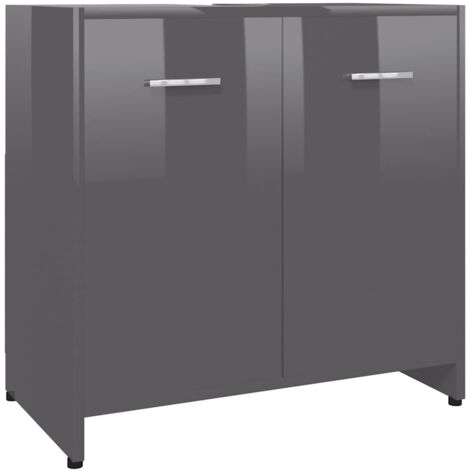 main image of "vidaXL Bathroom Cabinet High Gloss Grey 60x33x58 cm Chipboard - Grey"