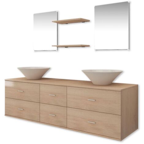 main image of "vidaXL Bathroom Furniture and Basin Set Wall-mounted Storage Sink Cabinet Mirror Pop-Up Drain Plug Mounting Accessories 3/7/8/9 Piece Black/Beige"