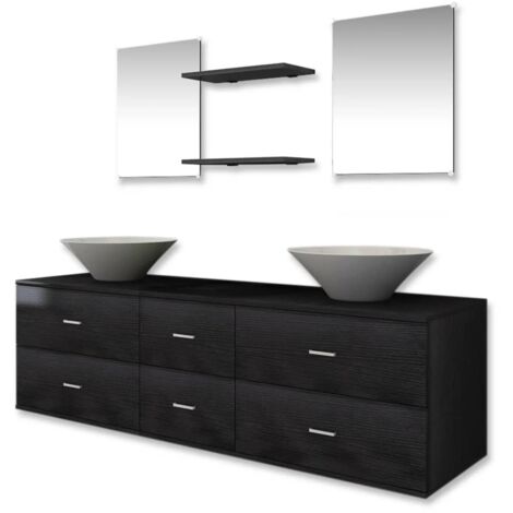 vidaXL Bathroom Furniture and Basin Set Wall-mounted Storage Sink Cabinet Mirror Pop-Up Drain Plug Mounting Accessories 3/7/8/9 Piece Black/Beige