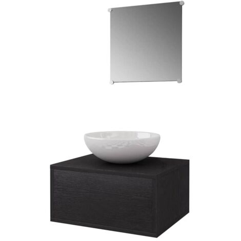 vidaXL Bathroom Furniture and Basin Set Wall-mounted Storage Sink Cabinet Mirror Pop-Up Drain Plug Mounting Accessories 3/7/8/9 Piece Black/Beige