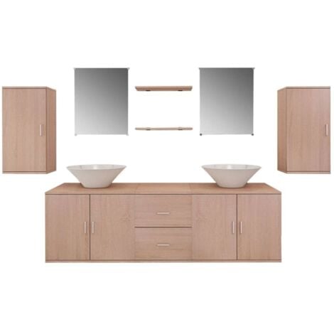 vidaXL Bathroom Furniture and Basin Set Wall-mounted Storage Sink Cabinet Mirror Pop-Up Drain Plug Mounting Accessories 3/7/8/9 Piece Black/Beige