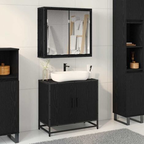 vidaXL  Bathroom Furniture Set  2 pcs Black Oak Engineered Wood