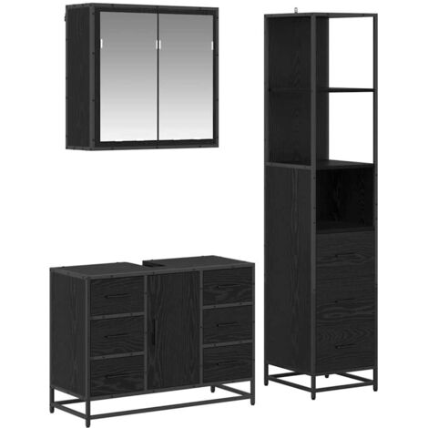 vidaXL  Bathroom Furniture Set  3 pcs Black Oak Engineered Wood