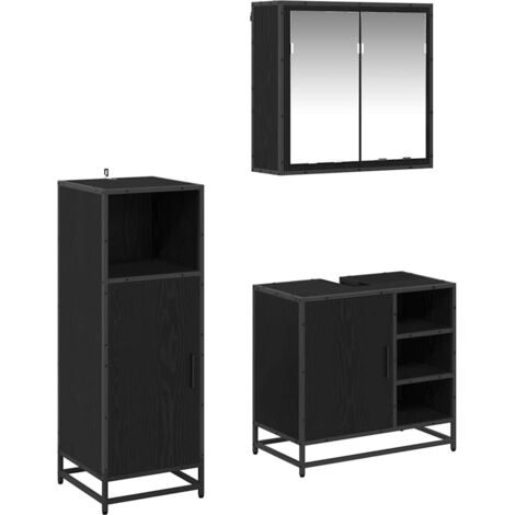 vidaXL  Bathroom Furniture Set  3 pcs Black Oak Engineered Wood