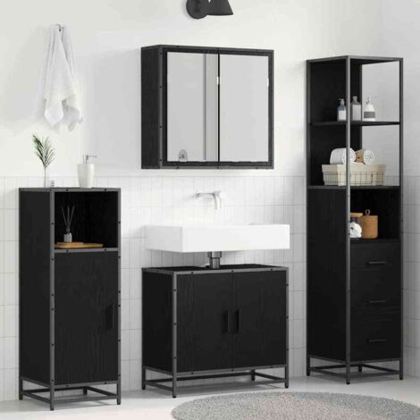 vidaXL  Bathroom Furniture Set  3 pcs Black Oak Engineered Wood