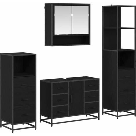 vidaXL Bathroom Furniture Set 4 pcs Black Oak Engineered Wood