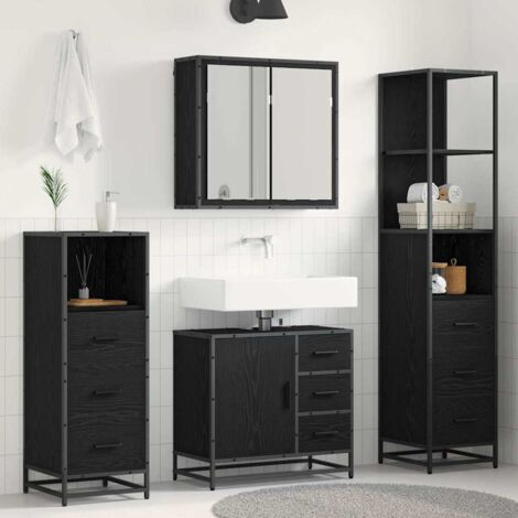 vidaXL  Bathroom Furniture Set  4 pcs Black Oak Engineered Wood