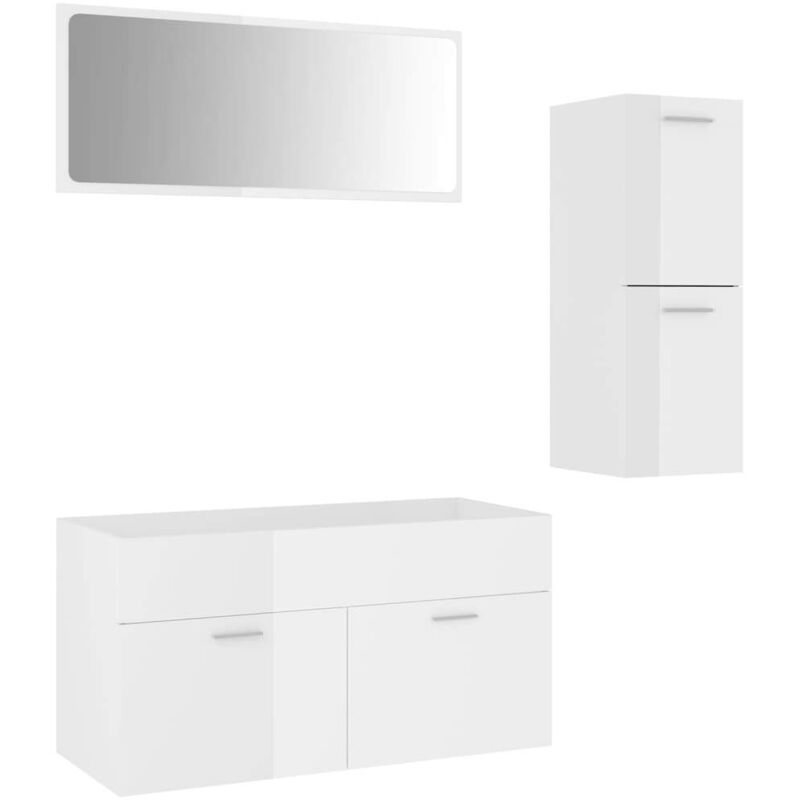 Bathroom Furniture Set High Gloss White Engineered Wood Vidaxl White