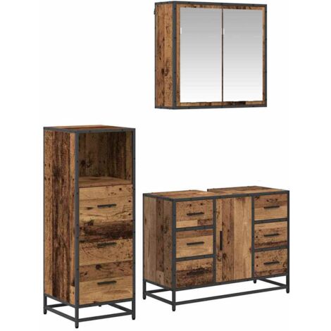 vidaXL  Bathroom Furniture Set  with Door 3 pcs Old Wood Engineered Wood