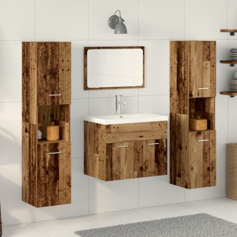 vidaXL  Bathroom Furniture Set  with Door 4 pcs Old Wood Engineered Wood