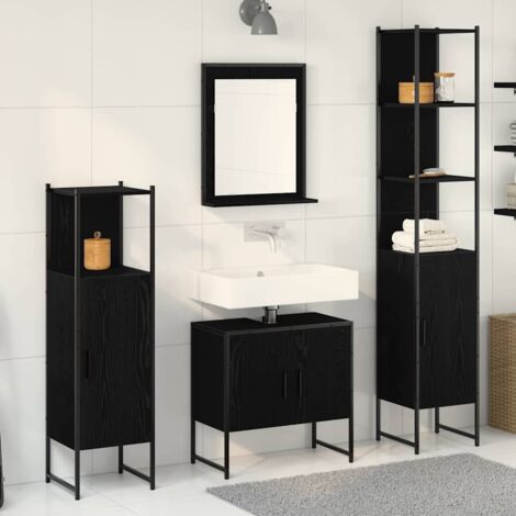 vidaXL  Bathroom Furniture Set  with Shelf 4 pcs Black Engineered wood