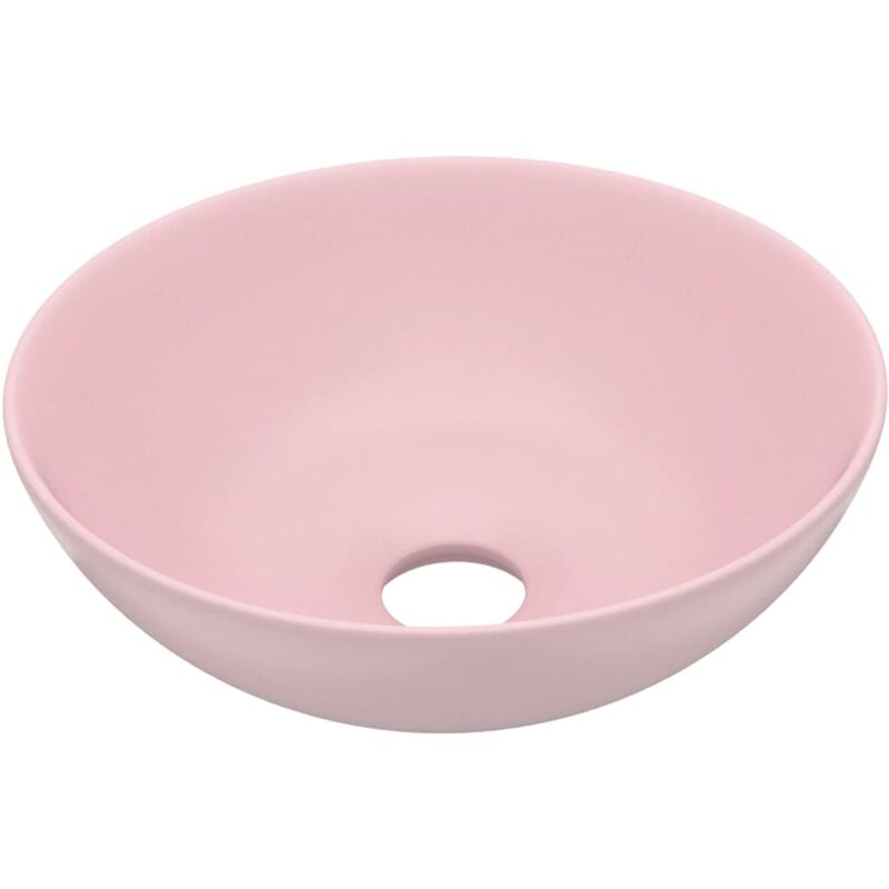 Bathroom Sink Ceramic Matt Pink Round - Pink - Vidaxl