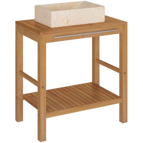 vidaXL Bathroom Vanity Cabinet Solid Teak with Sink Marble Cream (325709+142773)