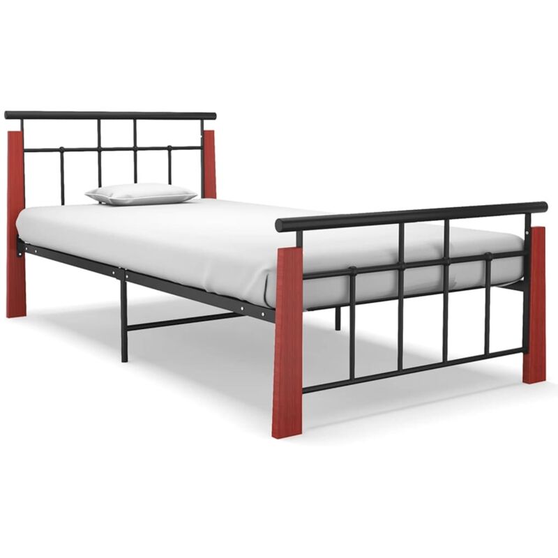 Vidaxl - Bed Frame Metal and Solid Oak Wood 100x200 cm Black
