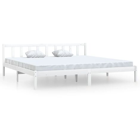 vidaXL Bed Frame White Solid Pinewood 180x200 cm UK Super King - White