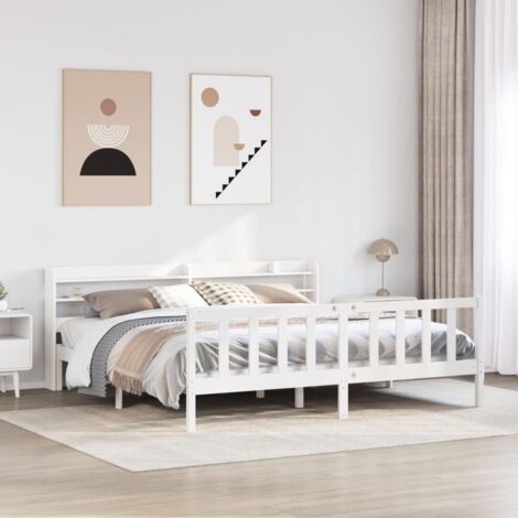vidaXL Bed Frame without Mattress White 180x200 cm Super King Solid Wood Pine