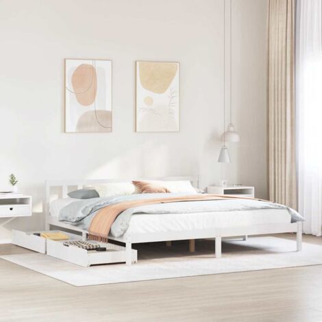 vidaXL Bed Frame without Mattress White 180x200 cm Super King Solid Wood Pine