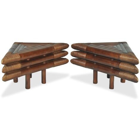 main image of "vidaXL 2x Bedside Tables 60x60x40cm Bamboo Nightstand Stand Natural/Dark Brown"