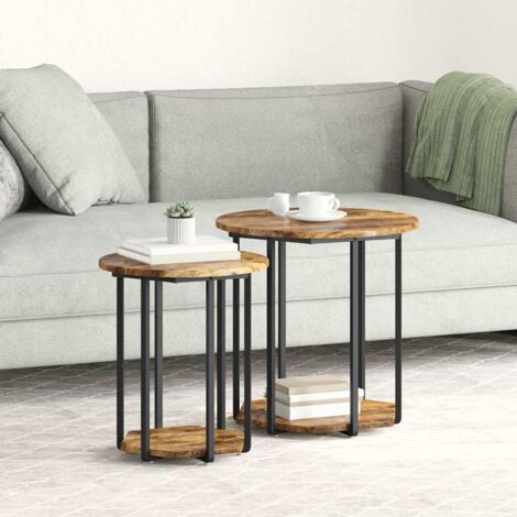 vidaXL Beistelltisch 2er Set aus geräucherter Eiche, Holzwerkstoff und Metall