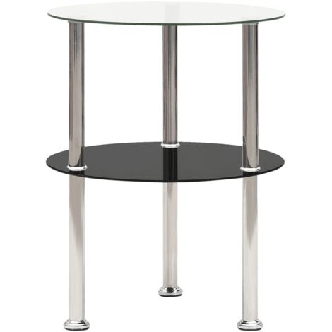 vidaXL Beistelltisch mit 2 Ablagen Transparent & Schwarz 38cm Hartglas