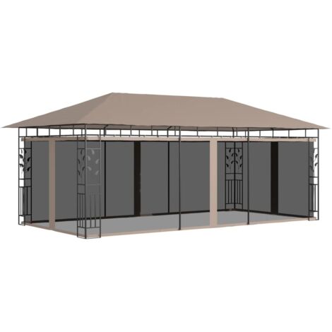 Vidaxl – Belvédère avec moustiquaire 6x3x2,73 m – Acier enduit de poudre – Tissu polyester 180 g/m² – Cadre décoratif fleurs et feuilles