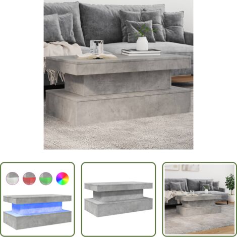 vidaXL Betonfarbe - Couchtisch mit LED-Leuchten Betongrau 90x50x40 cm