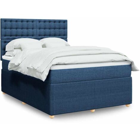 vidaXL Bett mit Lattenrost und Matratze Blau 140x190 cm Stoff