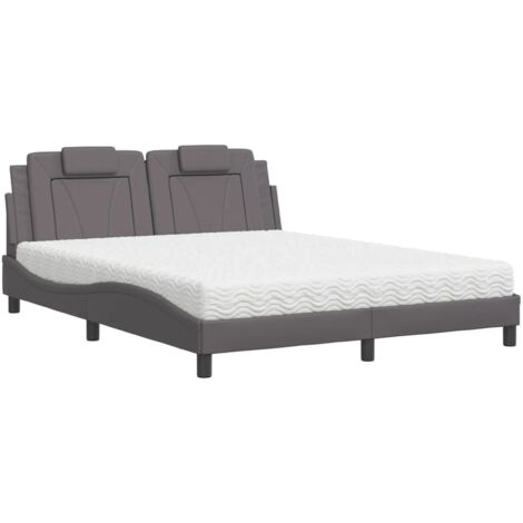 vidaXL Bett mit Matratze grau 160x200 cm Kunstleder