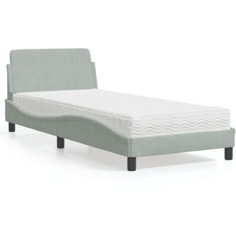 vidaXL Bett mit Matratze grau 90x200 cm Velours