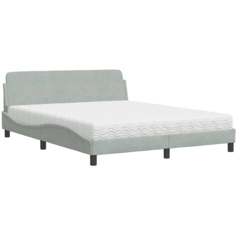 vidaXL Bett mit Matratze hellgrau 160x200 cm Velours